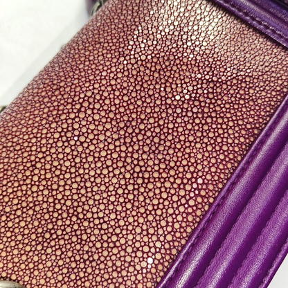 CHANEL BOY CHANEL Small Pink Pearl Fish Leather Quilted Diagonal Shoulder Bag with Detachable Strap-(SKU)-958631912