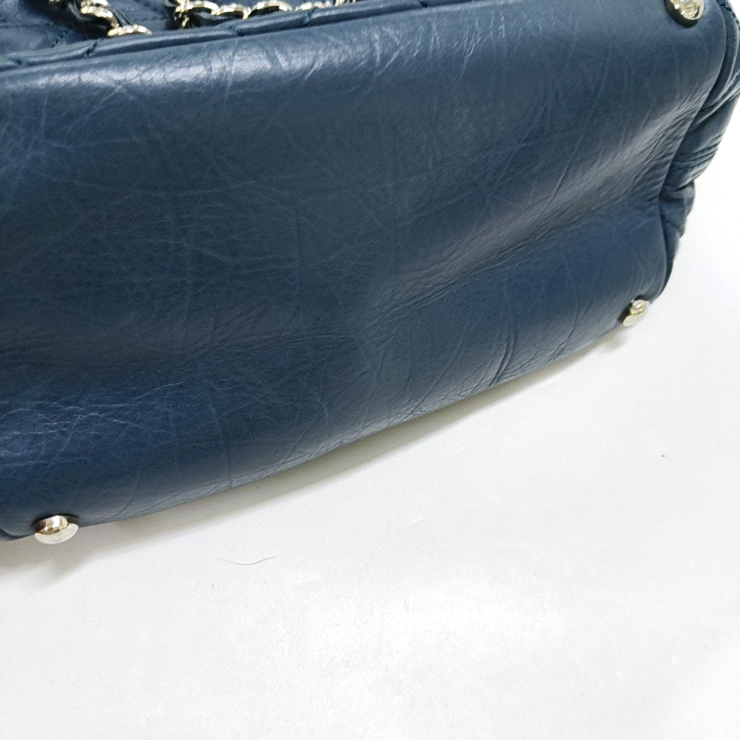 CHANEL CAMBON Blue Leather Quilted Diamond Pattern Single Shoulder Bag Silver Hardware 11 Clasp 2 Removable Shoulder Straps-(SKU)-966736811