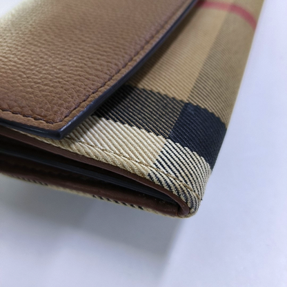 BURBERRY Brown Canvas Tartan Pattern Wallet Golden hardware-(SKU)-951700332