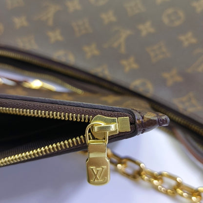 LOUIS VUITTON LOOP HOBO Brown Coated Canvas Monogram Crossbody Bag Tote Bag Shoulder Bag with Gold Hardware, Detachable Shoulder Straps, and 2 Pockets-(SKU)-968690429