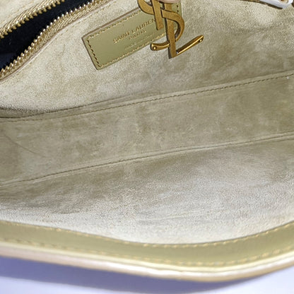 YSL LE 5 À 7 Yellow Green Velvet Embossed Single Shoulder Bag and Tote with Gold Hardware-(SKU)-969149254