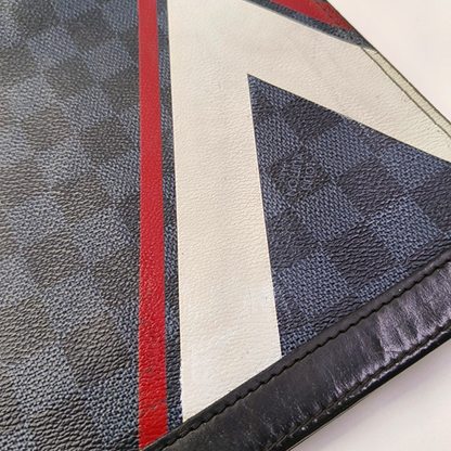 LOUIS VUITTON VOYAGE Medium size Blue Coated Canvas Checkerboard Travel Bag Handbag Silver Hardware-(SKU)-958077011