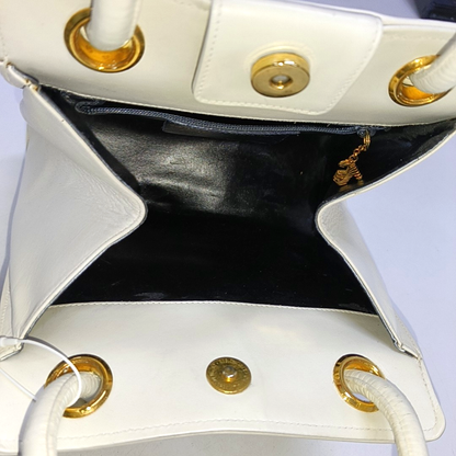 FERRAGAMO White Leather Embossed Tote Bag Golden hardware-(SKU)-951805301