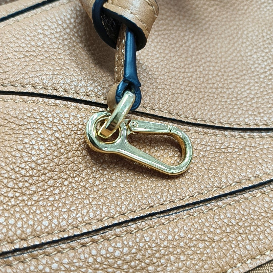 LOEWE Puzzle Mini Brown Leather Geometric Shoulder Bag, Golden Hardware, Removable Strap-(SKU)-971334160