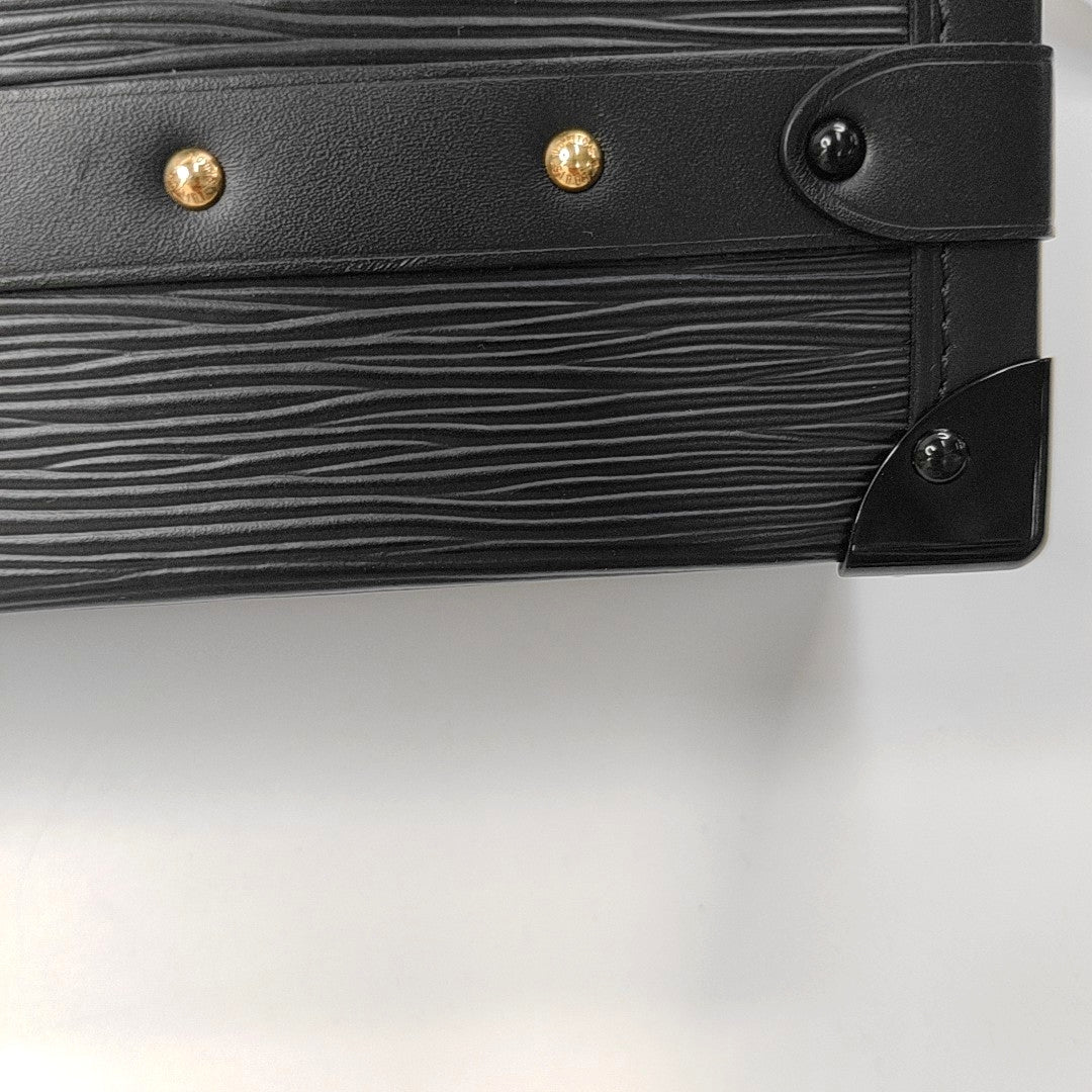 LOUIS VUITTON PETITE MALLE Black EPI Calfskin Water Ripple Pattern Crossbody Shoulder Bag Gold Hardware Removable Shoulder Strap-(SKU)-968078089