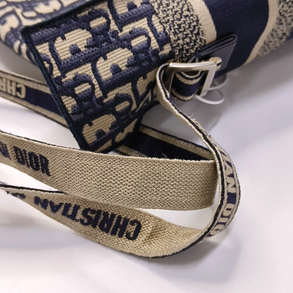 DIOR Diorcamp Blue Canvas Monogram Embroidered Single Shoulder Bag Silver Hardware-(SKU)-960636835