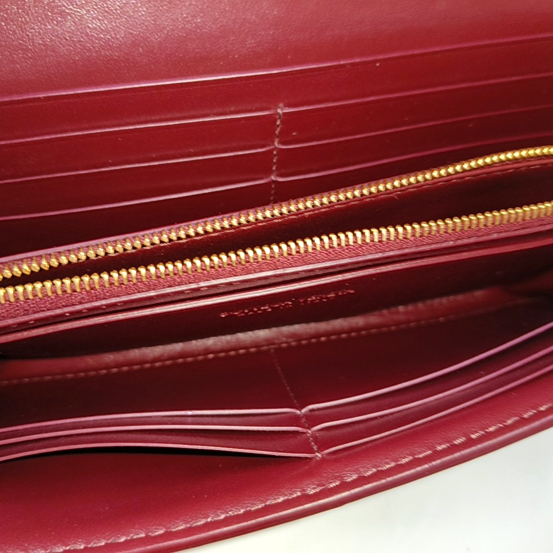 BOTTEGA VENETA IntrecciatoBurgundy Calfskin Leather Wallet-(SKU)-947453286