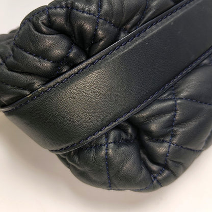 CHANEL CLASSIC FLAP Medium Deep Blue Lamb Skin Cannage Quilted Single Shoulder Bag Crossbody Bag Silver Hardware 18 Clasp-(SKU)-970159990