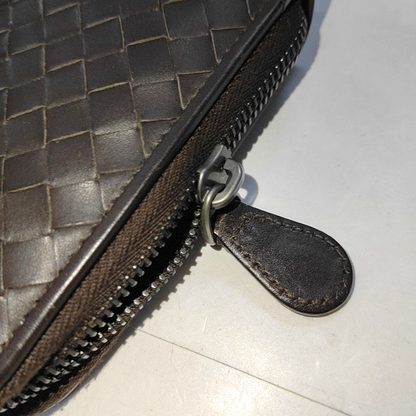 BOTTEGA VENETA Dark Brown Leather Woven Tote Bag Black hardware-(SKU)-14425170