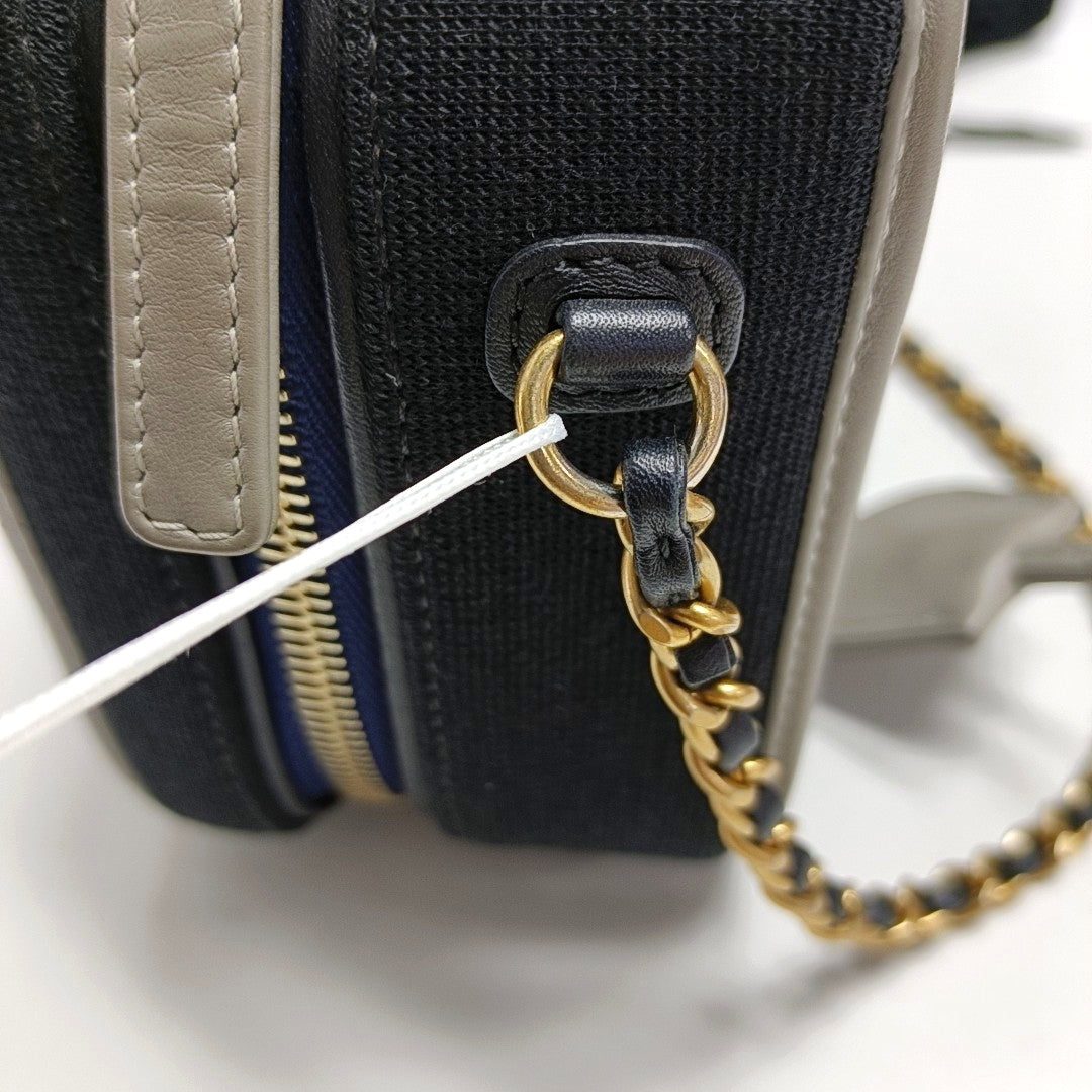 CHANEL FILIGREE Small Deep Blue Fabric Cannage Crossbody Single Shoulder Bag with Gold Hardware, 28 Clasp-(SKU)-971345916