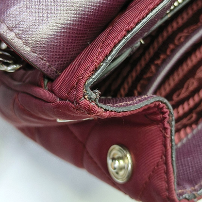 PRADA Burgundy Fabric Quilted Single Shoulder Bag Crossbody Bag Silver Hardware Removable shoulder strap-(SKU)-952724345
