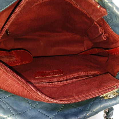 CHANEL CAMBON Blue Leather Quilted Diamond Pattern Single Shoulder Bag Silver Hardware 11 Clasp 2 Removable Shoulder Straps-(SKU)-966736811