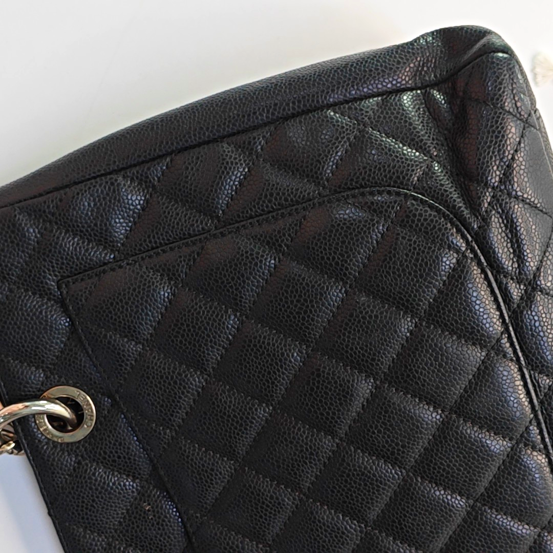 CHANEL CHANEL GST Large Size Black Calfskin Quilted Cannage Shoulder Bag Tote Bag Silver Hardware 15K Clasp-(SKU)-965088697