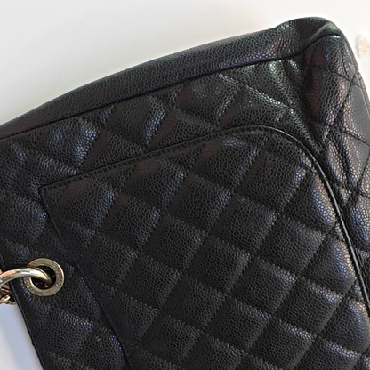 CHANEL CHANEL GST Large Size Black Calfskin Quilted Cannage Shoulder Bag Tote Bag Silver Hardware 15K Clasp-(SKU)-965088697
