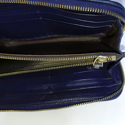BOTTEGA VENETA Veneta Navy Blue Cowhide Braided Wallet Black hardware-(SKU)-943401701