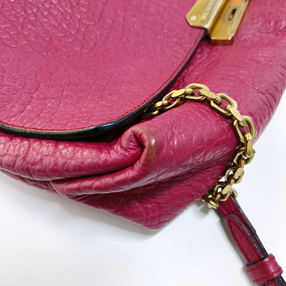 BURBERRY Mildenhall Fuchsia Leather Crossbody Shoulder Bag Handbag Golden hardware-(SKU)-956600104