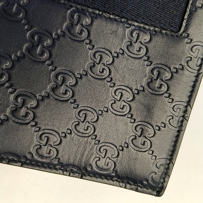 GUCCI Dark Blue Cowhide Vintage Monogrammed Handbag Silver Hardware-(SKU)-960289829