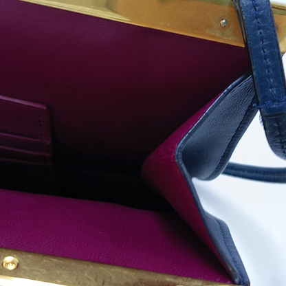CELINE Box Bag Dark Blue Leather Crossbody Shoulder Bag Golden hardware-(SKU)-957943140