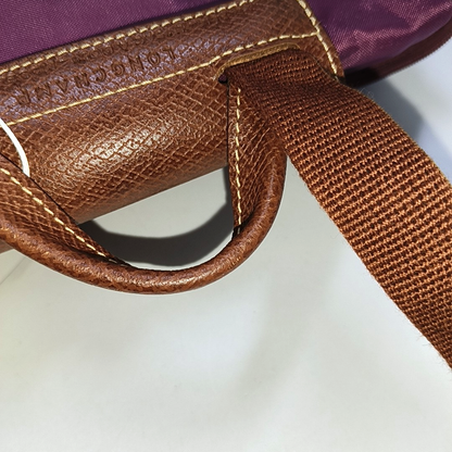 LONGCHAMP Le Pliage Medium size Plum Red Nylon Backpack Handbag Golden hardware-(SKU)-942661340