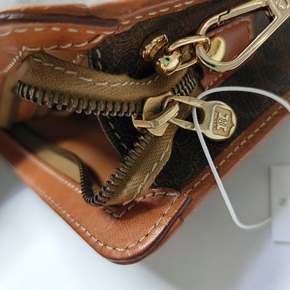CELINE MACADAM CLUTCHES Brown Coated Canvas Triumph Clutch Golden hardware-(SKU)-947868204
