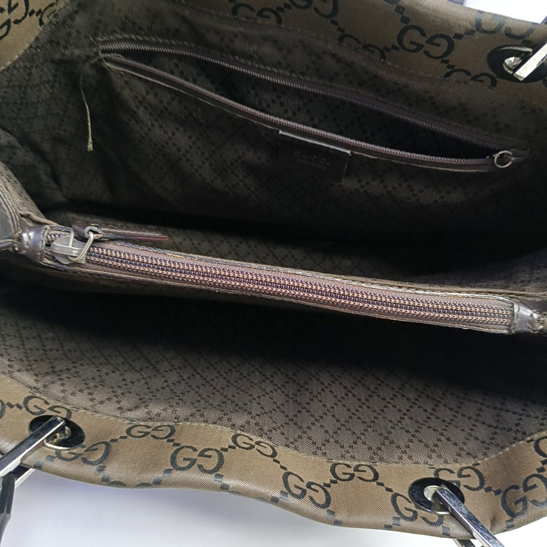 GUCCI Bamboo 1947 Brown Canvas Bamboo Handle Tote Bag Silver Hardware-(SKU)-953508975