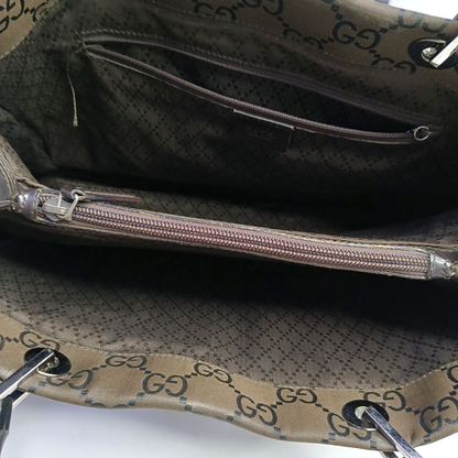 GUCCI Bamboo 1947 Brown Canvas Bamboo Handle Tote Bag Silver Hardware-(SKU)-953508975
