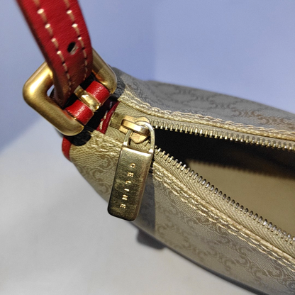 CELINE Khaki Coated Canvas Triumph Grained Shoulder Bag Handbag Golden hardware-(SKU)-942940158