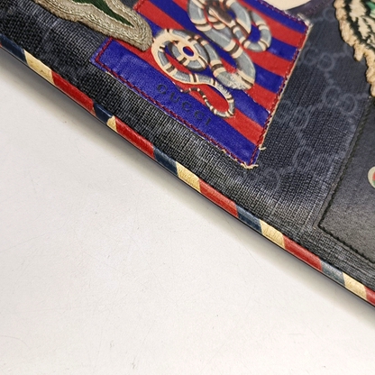 GUCCI Courrier Black Coated Canvas Monogram Embroidered Handbag Silver Hardware-(SKU)-953095633