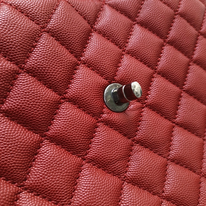 CHANEL COCO HANDLE Large size brick red grained leather quilted diamond pattern Coco Handle bag shoulder bag crossbody bag with silver hardware 23 opening and removable shoulder strap-(SKU)-952642584