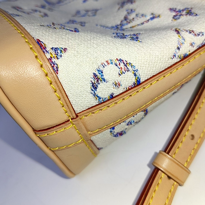 LOUIS VUITTON NOÉ Nano White Canvas Monogram Embossed Shoulder Bag Crossbody Gold Hardware Detachable Shoulder Strap-(SKU)-940367601