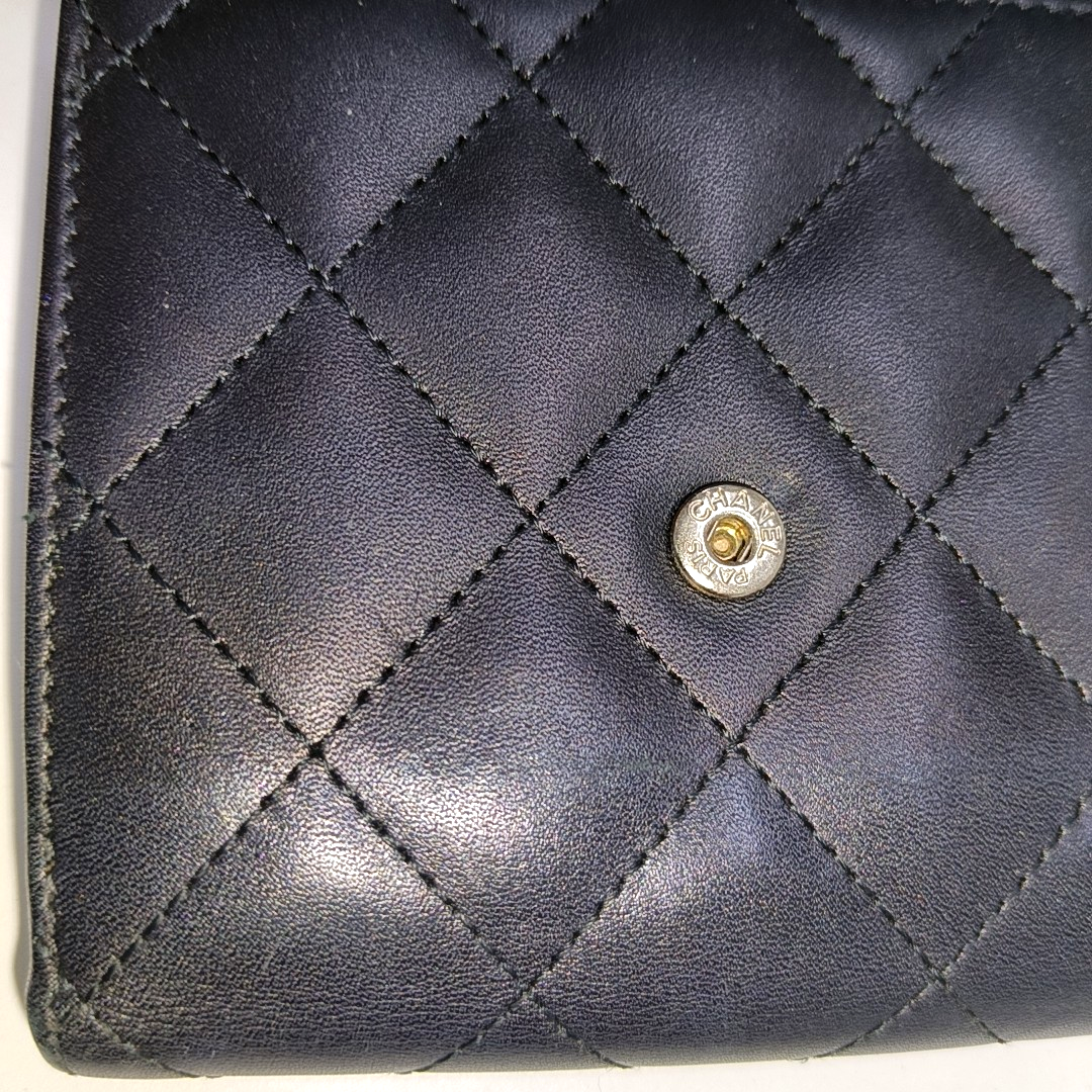 CHANEL CAMBON Black Cowhide Quilted Texture Wallet Silver Hardware 15nan-(SKU)-930797886
