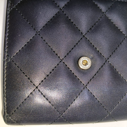 CHANEL CAMBON Black Cowhide Quilted Texture Wallet Silver Hardware 15nan-(SKU)-930797886