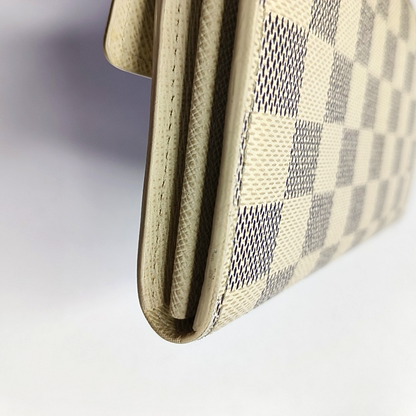 LOUIS VUITTON PORTE MONNAIE White Coated Canvas Checkered Wallet Golden hardware-(SKU)-952912315