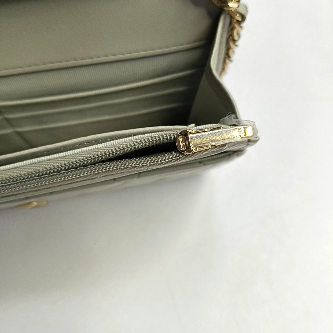 CHANEL WOC Grey Lamb Skin Quilted Crossbody Bag Single Shoulder Bag Golden Hardware-(SKU)-950142341