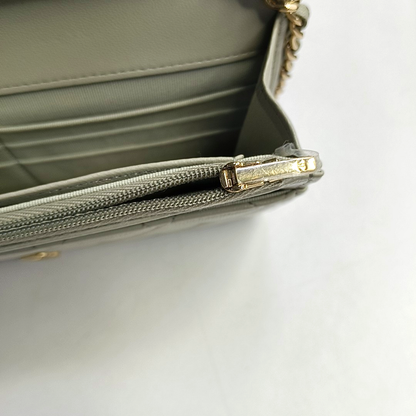 CHANEL WOC Grey Lamb Skin Quilted Crossbody Bag Single Shoulder Bag Golden Hardware-(SKU)-950142341