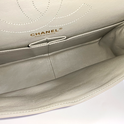 CHANEL 2.55 Grey Caviar Leather V-Shape Shoulder Bag with Gold Hardware, 27 Clasps-(SKU)-964136214