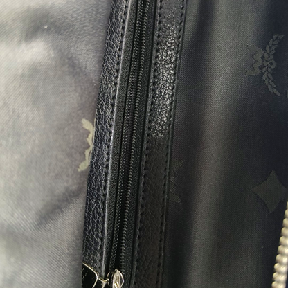 MCM STARK  mini Blue Coated Canvas Monogrammed Stud Double Backpack Silver Black Hardware-(SKU)-943802065