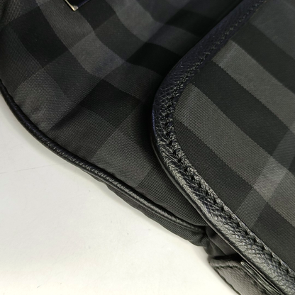 BURBERRY Dark Gray Nylon Battle Horse Plaid Single Shoulder Bag Crossbody Bag Ruthenium color hardware-(SKU)-958749400