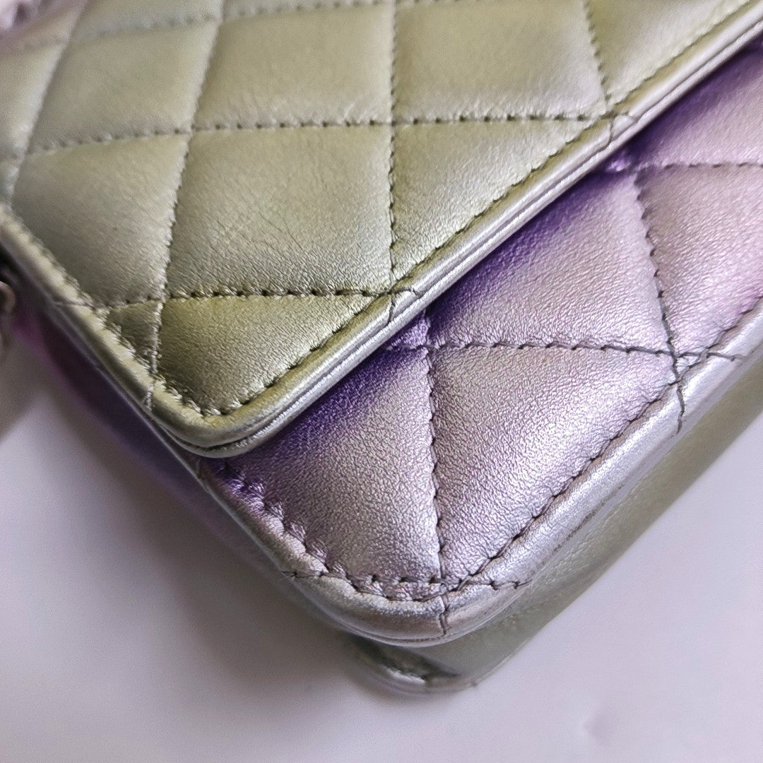 CHANEL WOC Iridescent Calfskin Quilted Shoulder Bag Crossbody Bag Silver Rainbow Metal Hardware-(SKU)-962424976