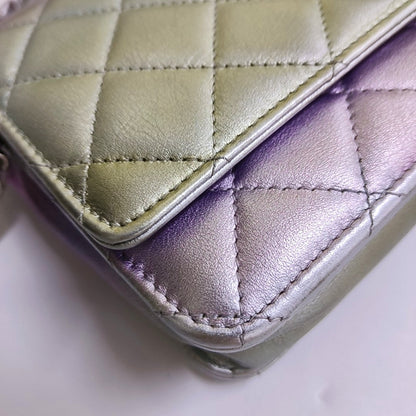 CHANEL WOC Iridescent Calfskin Quilted Shoulder Bag Crossbody Bag Silver Rainbow Metal Hardware-(SKU)-962424976