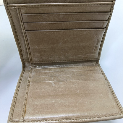 Miu Miu Gray Brown Leather Quilted Wallet Silver Hardware-(SKU)-952408891