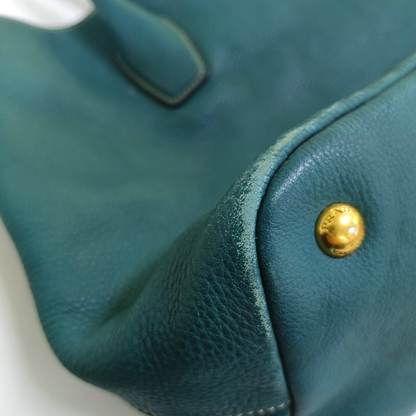 PRADA Bauletto Saffiano Teal Green Leather Handbag Golden hardware-(SKU)-947004681