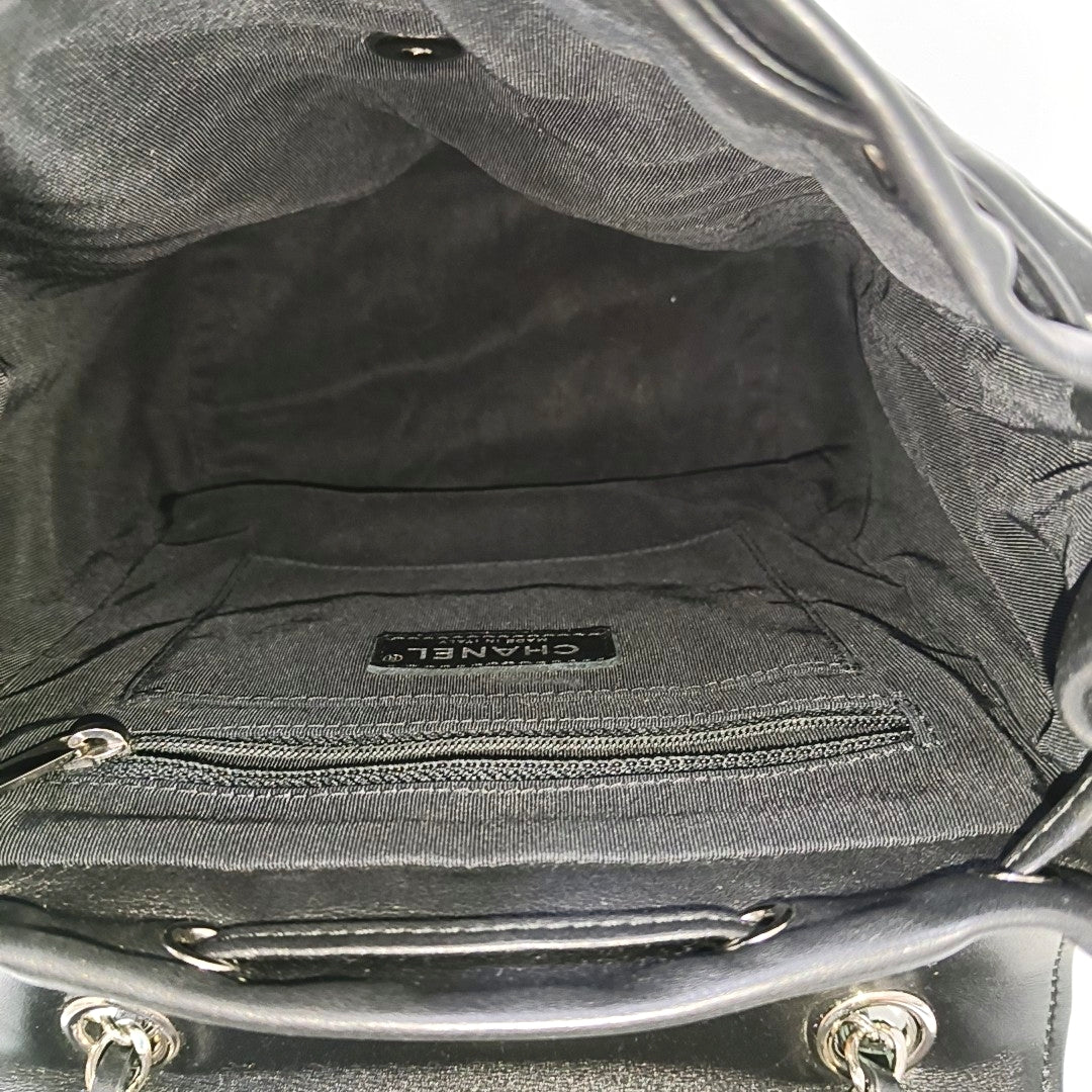 CHANEL URBAN SPIRIT Small Black Calfskin V-Shape Backpack with Silver Hardware, 22 compartments-(SKU)-967953802