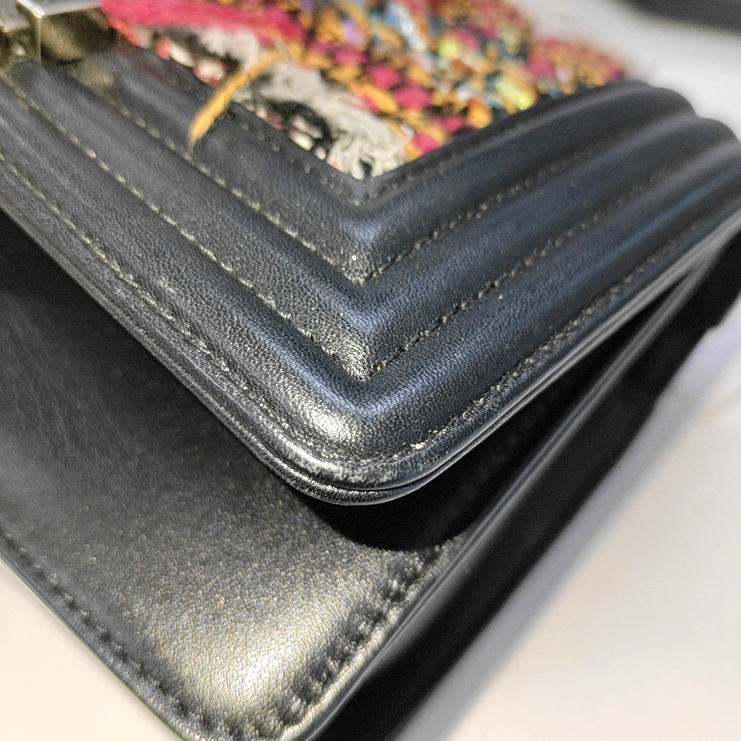 CHANEL BOY CHANEL Small Multicolor Embossed Leather Shoulder Bag Crossbody Palladium Hardware 20 Clasp Removable Strap-(SKU)-931095123