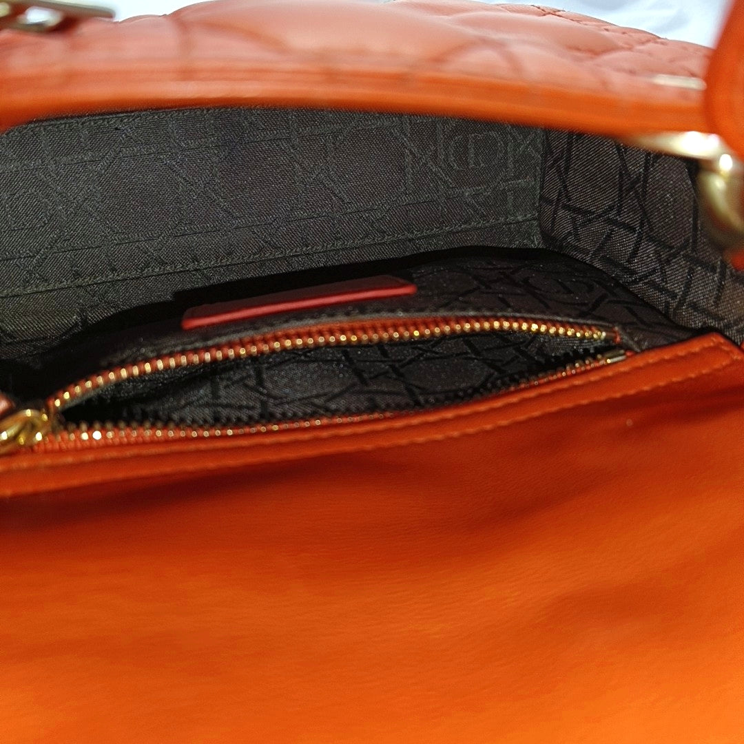 DIOR Lady Dior Mini Orange Lambskin Quilted Cannage Three Shoulder Bag, Crossbody Bag, Handbag with Detachable Strap-(SKU)-969826812