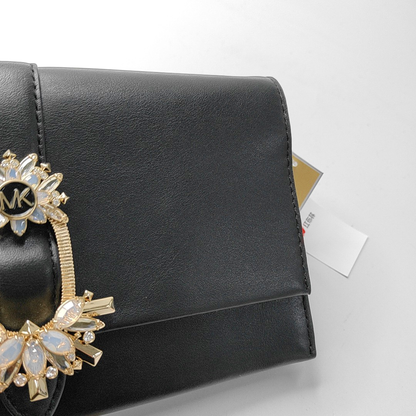 MICHAEL KORS Black Leather Embellished Shoulder Bag Crossbody Golden hardware Removable shoulder strap-(SKU)-942807098