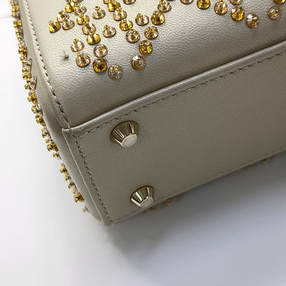 DIOR Lady Dior mini champagne lamb skin Cannage pattern three-compartment crossbody bag, shoulder bag with gold hardware and detachable strap-(SKU)-963332269