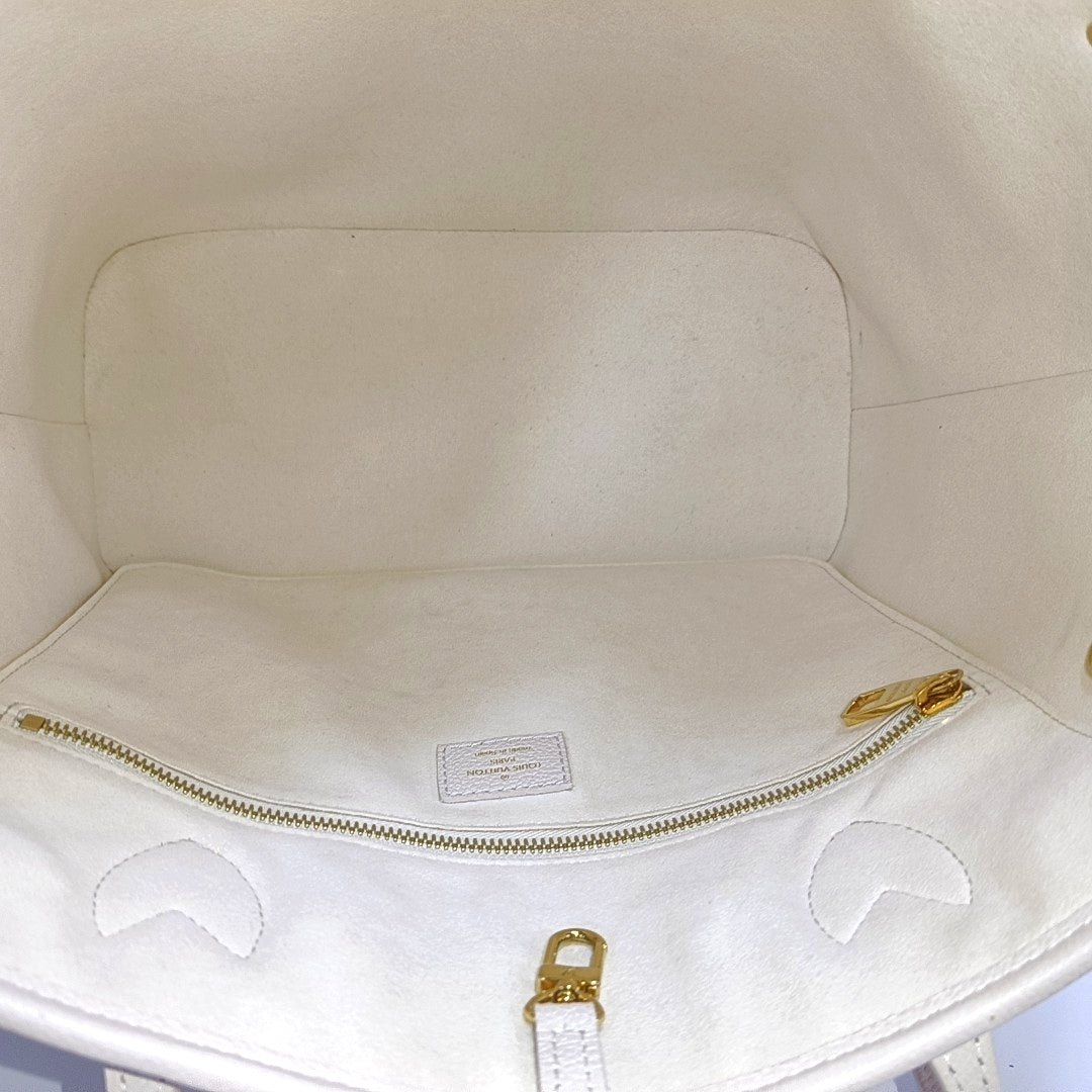 LOUIS VUITTON NEVERFULL Medium Beige Leather Monogram Tote Shoulder Bag with Shoulder Strap, Gold Hardware-(SKU)-968750223