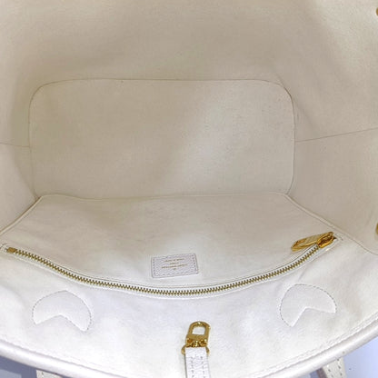 LOUIS VUITTON NEVERFULL Medium Beige Leather Monogram Tote Shoulder Bag with Shoulder Strap, Gold Hardware-(SKU)-968750223