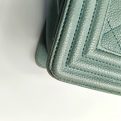 CHANEL BOY CHANEL Medium Green Calfskin Quilted Cannage Single Shoulder Bag, Crossbody Bag with Detachable Strap and Gold/Silver Hardware-(SKU)-969449479